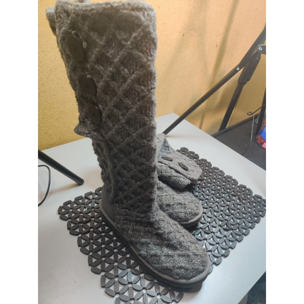 UGG Australia Boots Womens 7 Lattice Cardy Knit Tall Boot 3066 Grey Fabric Flats